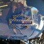 Black carbon with blue front outline tank emblems for Harley