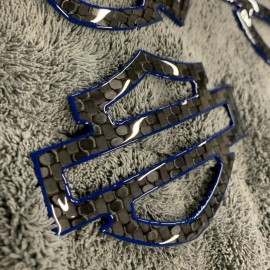 Black carbon with blue front outline tank emblems for Harley