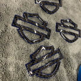 Black carbon with blue front outline tank emblems for Harley