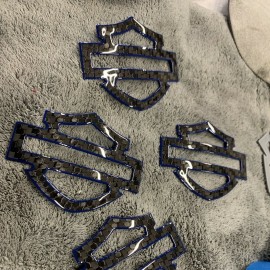 Black carbon with blue front outline tank emblems for Harley
