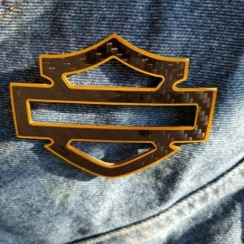 Black carbon with gold front outline tank emblems for Harley