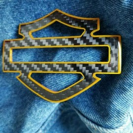 Black carbon with gold front outline tank emblems for Harley