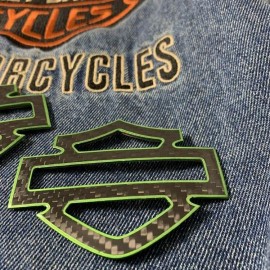 Black carbon with green front outline tank emblems for Harley
