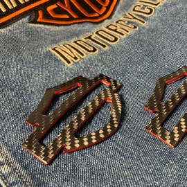 Black carbon with red edges tank emblems for Harley
