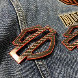 Black carbon with red front outline tank emblems for Harley