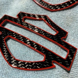 Black carbon with red front outline tank emblems for Harley