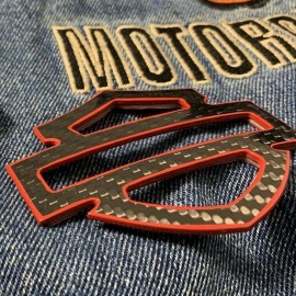 Black carbon with red front outline tank emblems for Harley