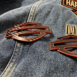 Black carbon with red front outline tank emblems for Harley