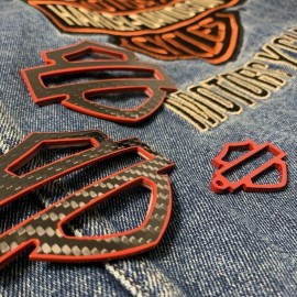 Black carbon with red front outline tank emblems for Harley