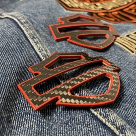 Black carbon with red front outline tank emblems for Harley