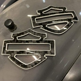 Black carbon with white front outline tank emblems for Harley