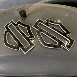 Black carbon with white front outline tank emblems for Harley
