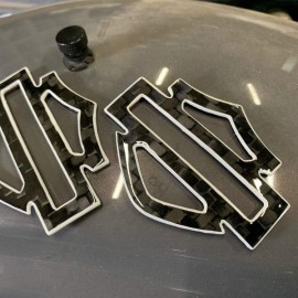 Black carbon with white front outline tank emblems for Harley