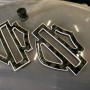 Black carbon with white front outline tank emblems for Harley