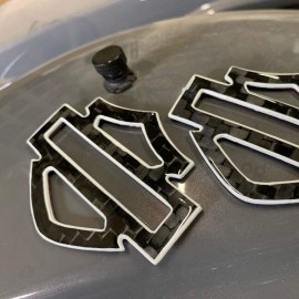 Black carbon with white front outline tank emblems for Harley