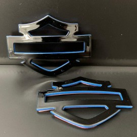 Black with blue edges tank emblems for Harley