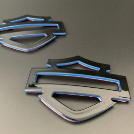 Black with blue edges tank emblems for Harley