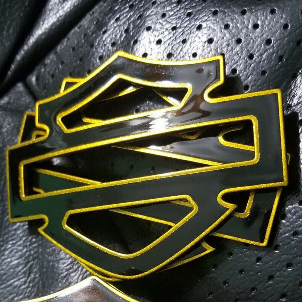 Black with gold front outline tank emblems for Harley