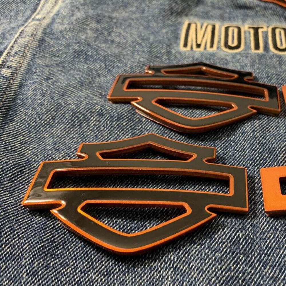 Black with orange front outline tank emblems for Harley