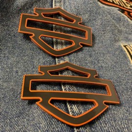 Black with orange front outline tank emblems for Harley