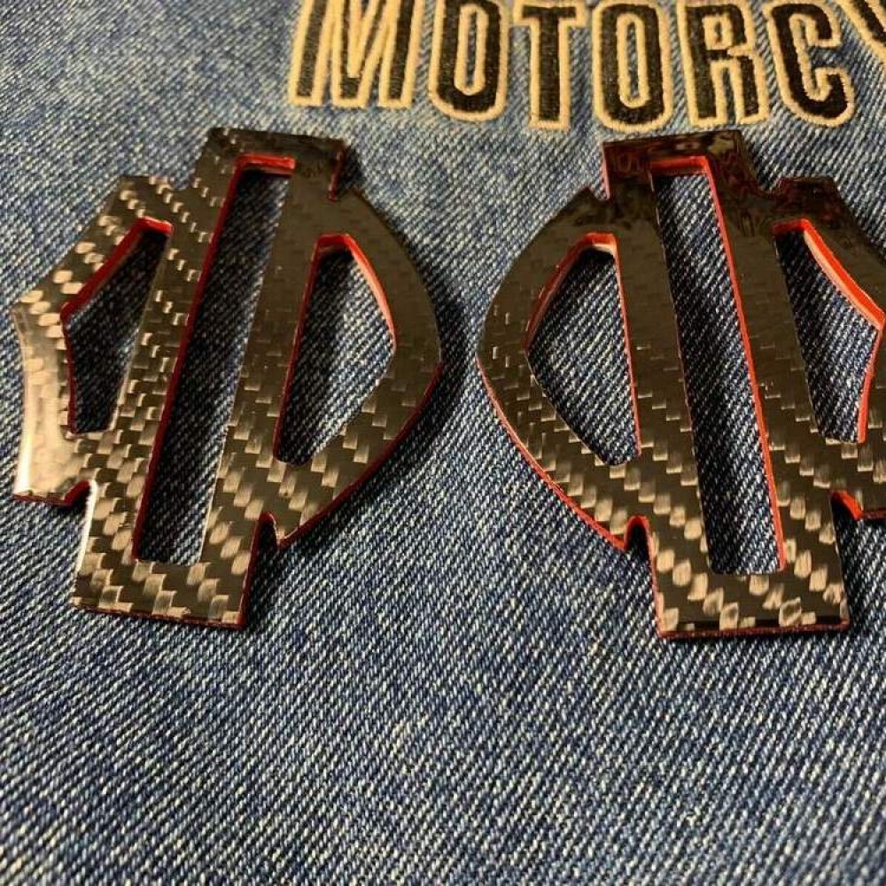 Black carbon with red edges tank emblems for Harley