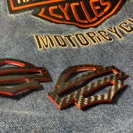 Black carbon with red edges tank emblems for Harley