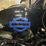 Blue carbon tank emblems for Harley