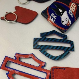 Blue carbon tank emblems for Harley