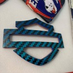 Blue carbon with blue edges tank emblems for Harley