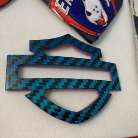 Blue carbon with blue edges tank emblems for Harley