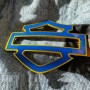 Blue with gold front outline tank emblems for Harley