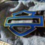 Blue with gold front outline tank emblems for Harley