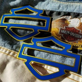 Blue with gold front outline tank emblems for Harley
