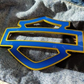 Blue with gold front outline tank emblems for Harley