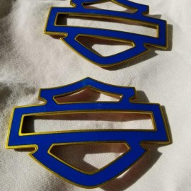 Blue with gold front outline tank emblems for Harley