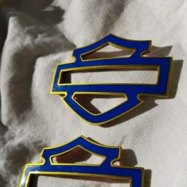 Blue with gold front outline tank emblems for Harley