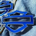 Blue with silver front outline tank emblems for Harley