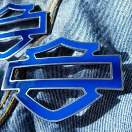 Blue with silver front outline tank emblems for Harley