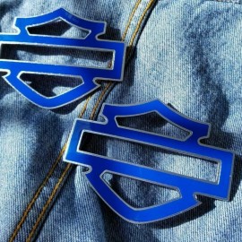 Blue with silver front outline tank emblems for Harley
