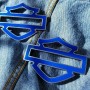 Blue with silver front outline tank emblems for Harley
