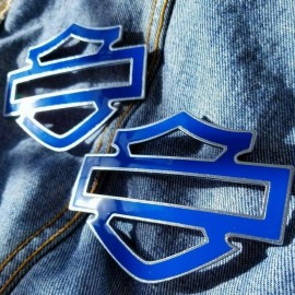 Blue with silver front outline tank emblems for Harley