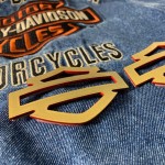 Gold with red edges tank emblems for Harley