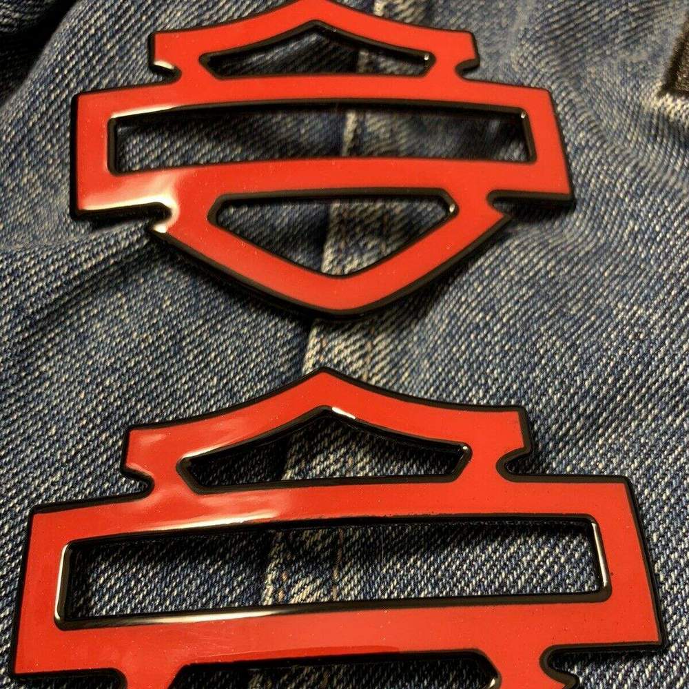 Red with black front outline tank emblems for Harley