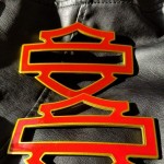 Red with gold front outline tank emblems for Harley