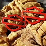 Red with silver front outline tank emblems for Harley