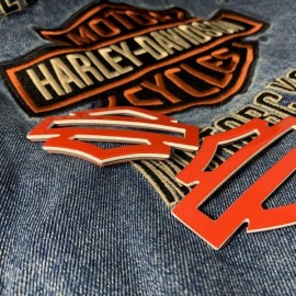 Red with white edges tank emblems for Harley