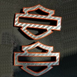 Silver carbon with orange front outline tank emblems for Harley