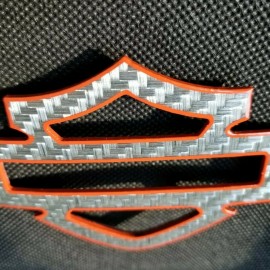 Silver carbon with orange front outline tank emblems for Harley