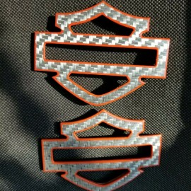 Silver carbon with orange front outline tank emblems for Harley