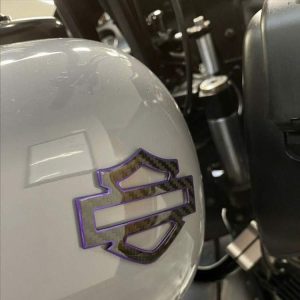 Black carbon with purple front outline tank emblems for Harley